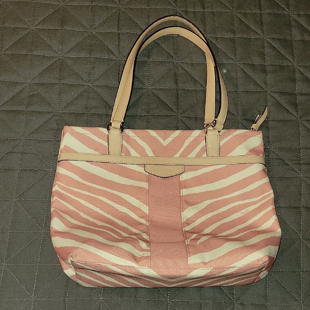 Coach Pink and Cream Zebra Stripe Tote